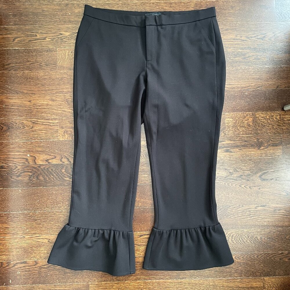 Pink Tartan Ruffle Hem Cropped Flare Trouser Black Pants-Size 14